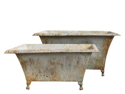 A set of two iron planters in Antique Natural finish