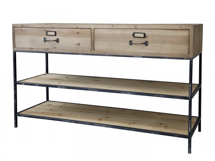 A perfect service table made of fir wood on an iron framework, and just right for wherever dinner is served!