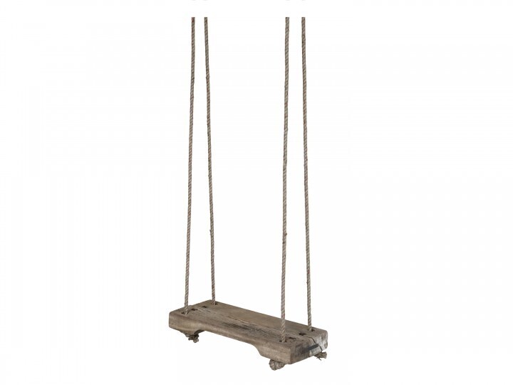 A hanging shelf that hangs on a supplied jute rope in a rustic style 