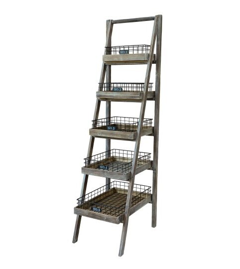In a ladder style, this is just crying out for filling up! Each of the five fir wood shelves has a basket which you can detach if you don't need any. 