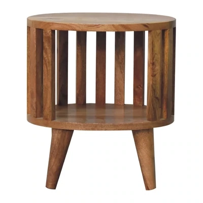 Fuji Design Bedside Cabinet with Open Slat  Oak Finish Sides
