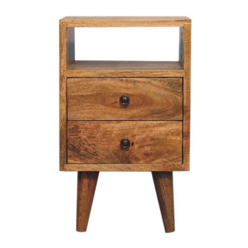 A traditional style bedside cabinet in high quality solid Mango wood with an oak effect finish