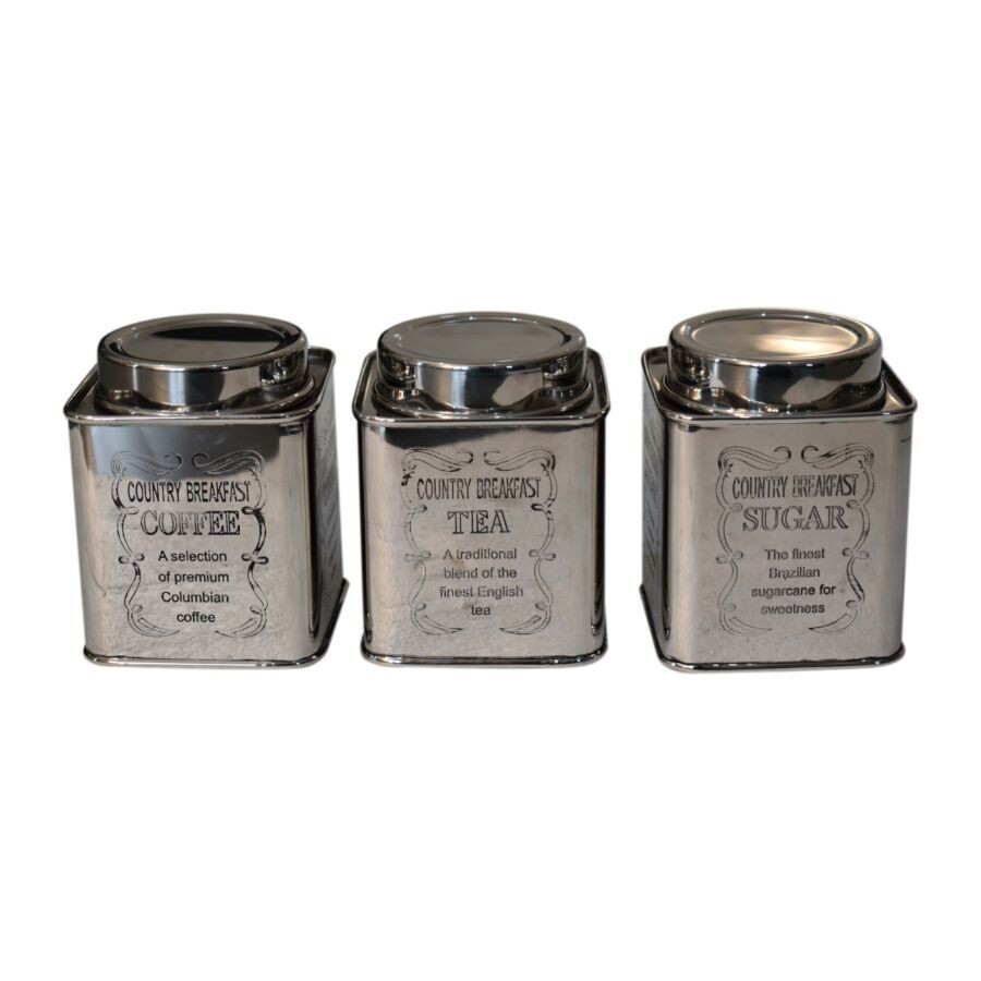 Chrome Sugar, Tea and Coffee Square Storage Set of Three