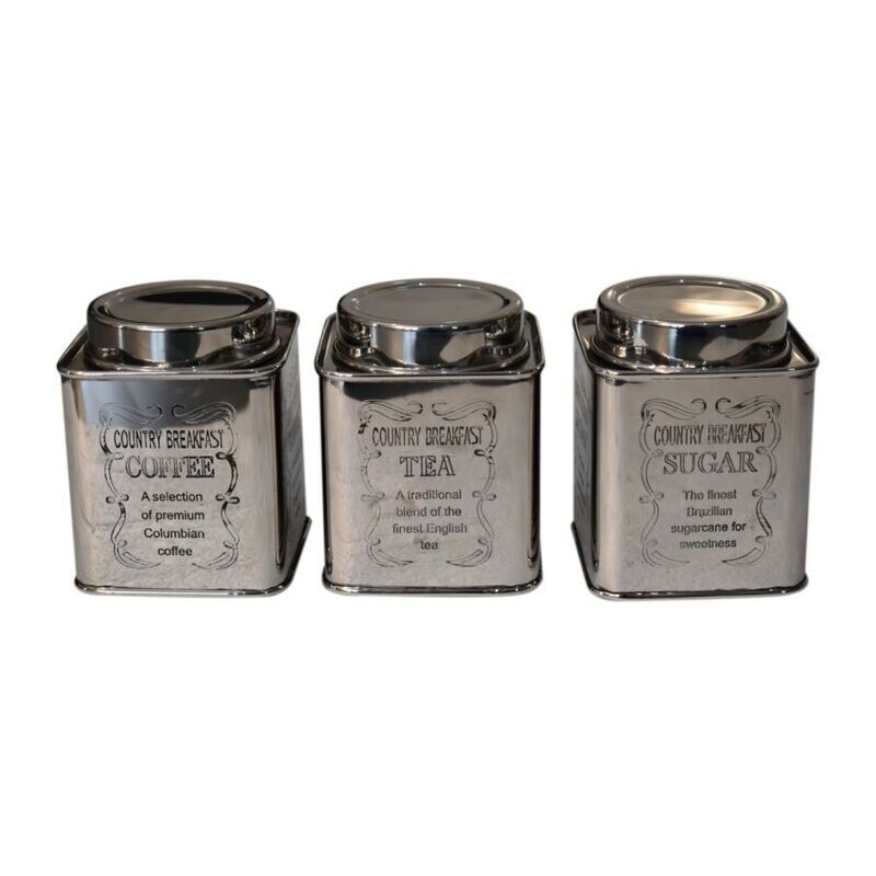 Chrome Sugar, Tea and Coffee Square Storage Set of Three