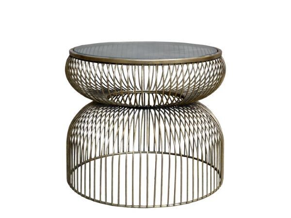 A wonderfully contemporary side table of fabulous design, with a glass top and a brass finish structure.