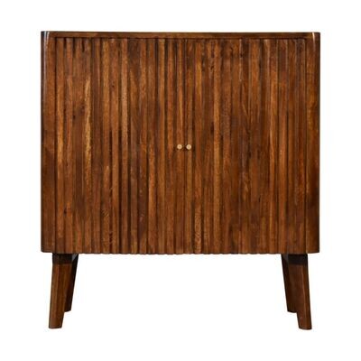 Chestnut Finish Solid Wood Cabinet with Vertical Carved Door Design