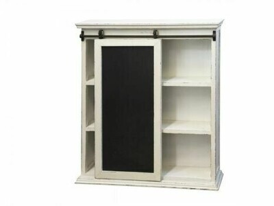 Off White Finish Wall Cabinet with Two Internal Shelves with Sliding Blackboard door