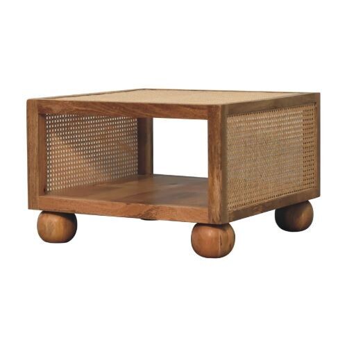 Cara Rattan Oak Finish Coffee Table Small A beautiful coffee table in the popular Cara style, with rattan work on the top shelf and the side panels too.