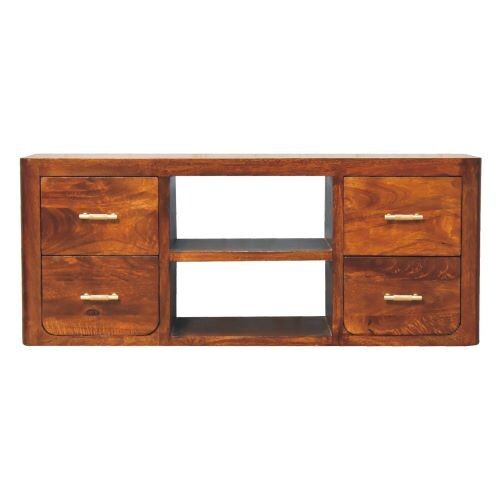 The Buckingham is a quality media unit with a luxurious warm Chestnut finish applied to solid Mango wood craftsmanship.