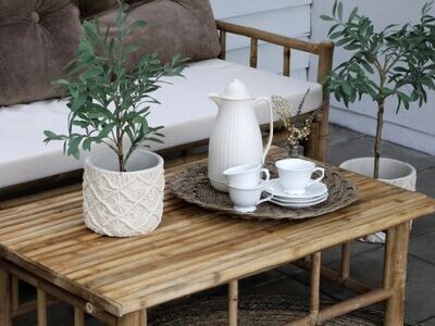 Bamboo Coffee Table with Pot Plant and Tea Tray