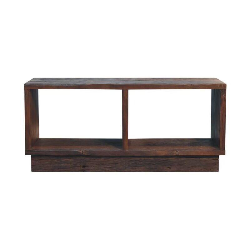 The Forest Cube Media Unit
Rectangular Unit with two open slots set on a platform base.
Dark wood Finish.  Rustic Recycled Wood
