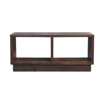 The Forest Cube Media Unit
Rectangular Unit with two open slots set on a platform base.
Dark wood Finish.  Rustic Recycled Wood