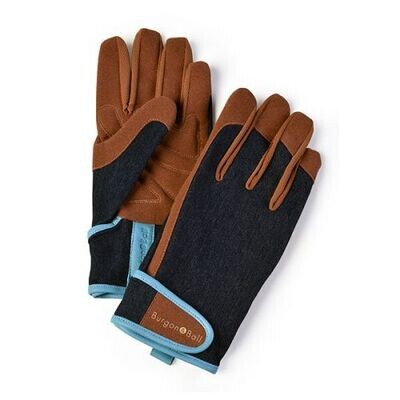 Beautifully made denim gardening gloves for rugged work