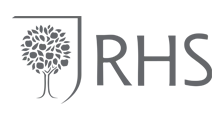 Royal Horticultural Society Logo.
Grey Font colour.  Full Picture of a tree in leaf and its roots.  Surrounded by a shield half outline.  RHS  lettering.