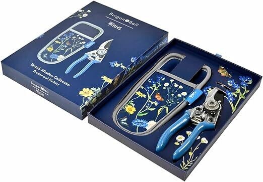 RHS British meadow Pruner and Holster Set
Blue Background and Floral Design
In presentation box