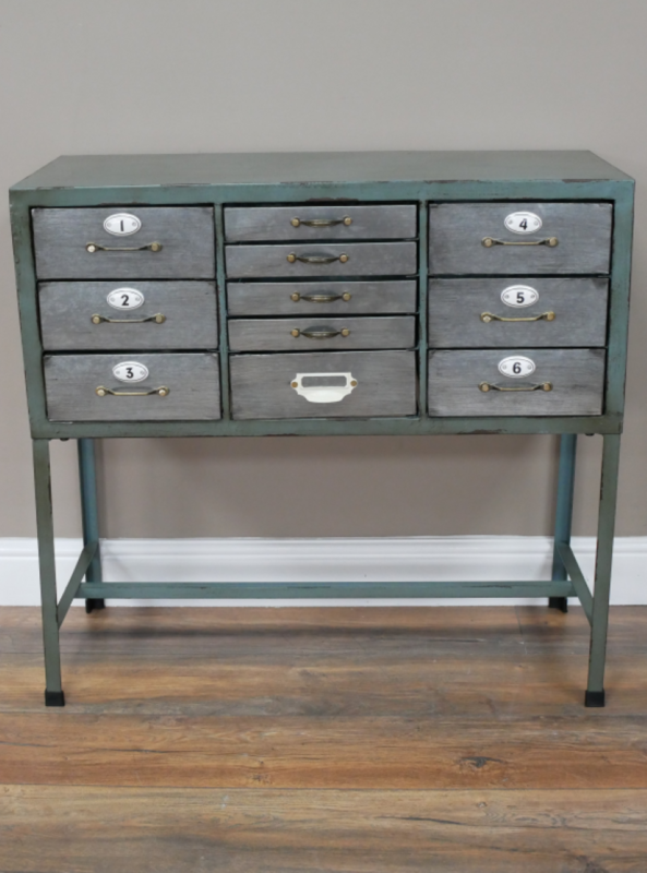 The metal stand raises the sorting drawers to a comfortable level