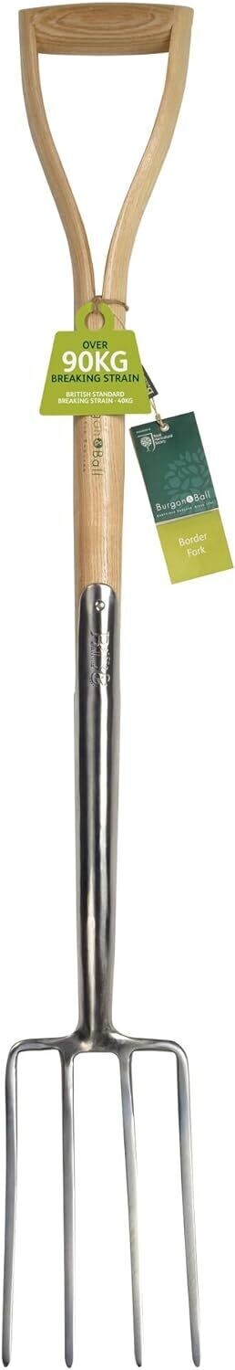 A Border Fork in stainless steel that is guaranteed for ten years and, being stainless steel, extremely resistant to rust. 