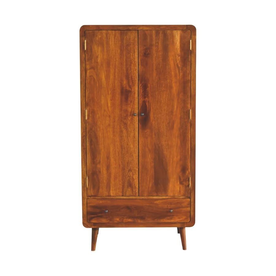 A craftsman built full size wardrobe, built to the highest standard of solid wood and finished in a warm chestnut stain.