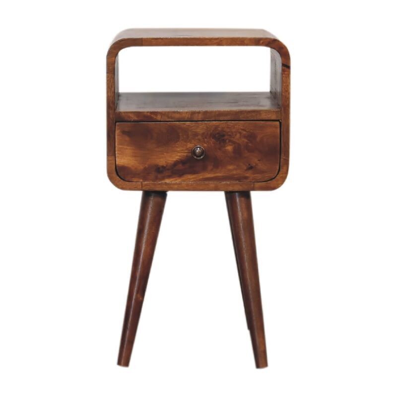The Mini Curved Chestnut Bedside Cabinet is designed to fit into any bedroom with a more restricted space. 