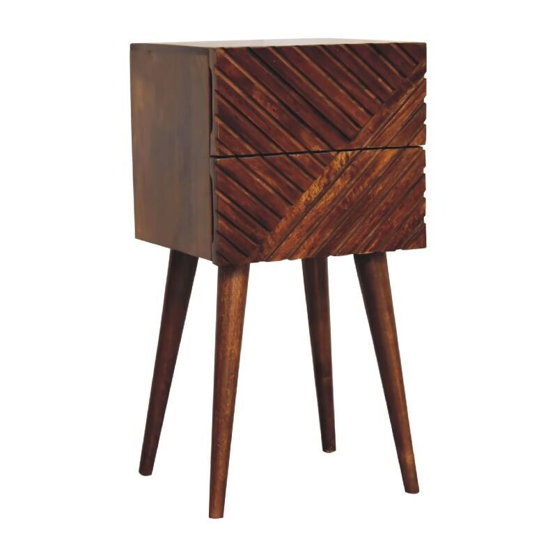 An attractive bedside cabinet with a contemporary design on the front