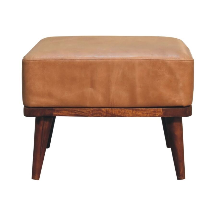 The Blair footstool with camel leather seat pad (also available with a seatback).