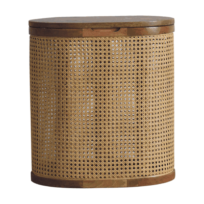 Cara Rattan Oak Finish Storage Stool Cara storage stool,
Rattan sides with solid wood lid.
Oval Shape