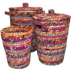 A trio of colourful laundry baskets to bring organisation to your home.