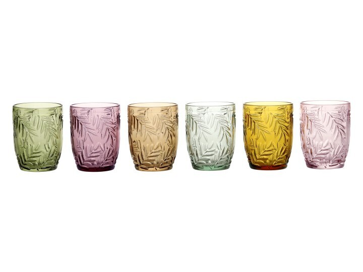 Spangles Botanic Tumblers Glasses of Set of Six
Colours - green, purple, rose, aqua, yellow, mauve