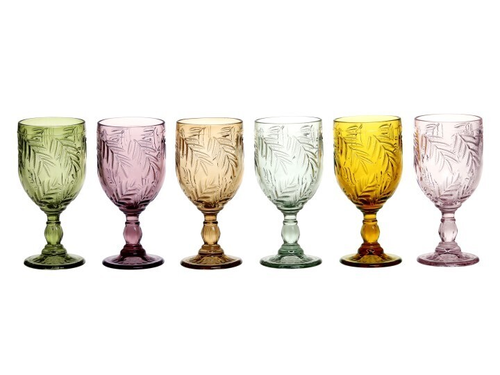Spangles Botanic Wine Glasses of Set of Six
Colours - green, purple, rose, aqua, yellow, mauve