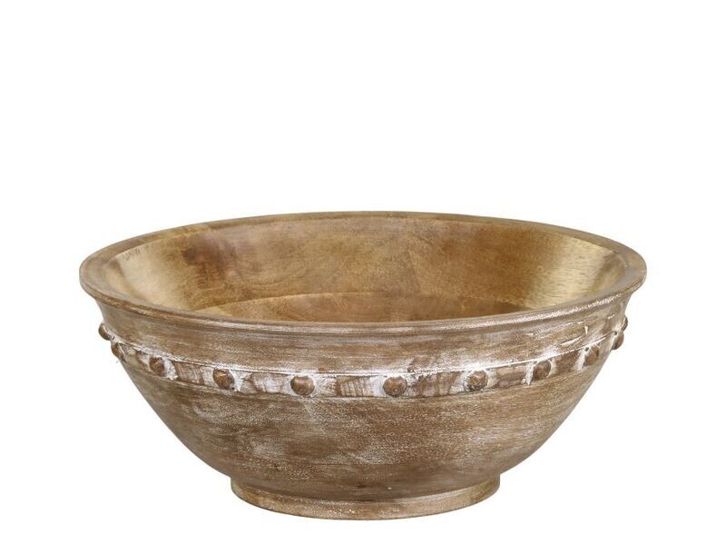 A useful set of two bowls, ideal for serving or as fruit bowls. Made of real Mango wood with a delightful pattern round the outside.