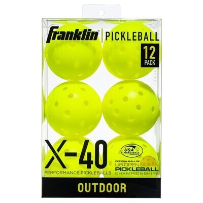 Franklin Outdoor X 40 Pickleballs - vellum Pack of 12
Yellow Pickleballs in clear packaging