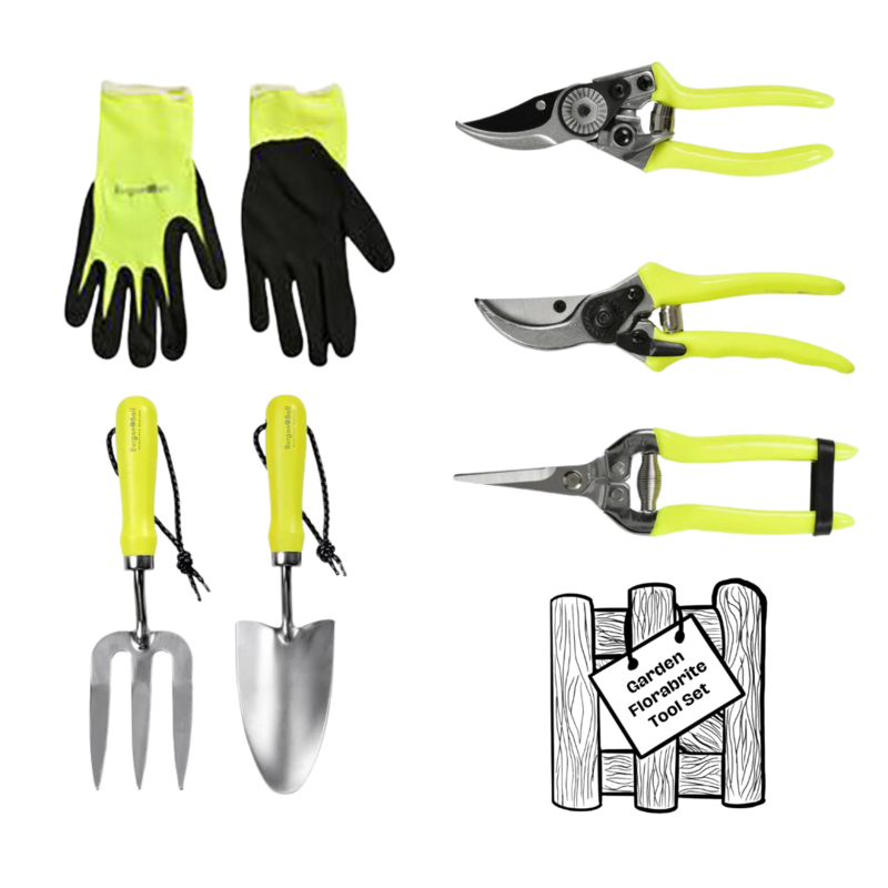Garden Tool Florabrite Set - Yellow Burgon & Ball Florabrite Yellow Garden Tool Set
Fluorescent Yellow finish
Gloves, Hand Trowel, Hand Fork, Bypass Secateurs, Pruner Secateurs and Snips
