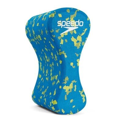 Swim Pullbuoy.  
Shape of solid figure 8
Blue with yellow paint splash design - White Speedo Logo