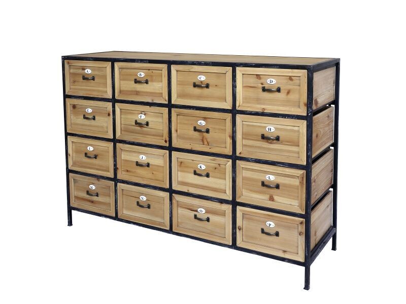 A natural finish chest with sixteen drawers