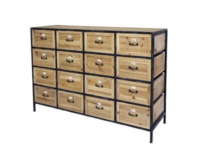 A natural finish chest with sixteen drawers