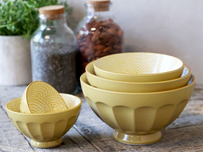 Set of Porcelain Bowls (Five)
large to small in size - stacking
Finish - Antique Honey
Sited in a kitchen