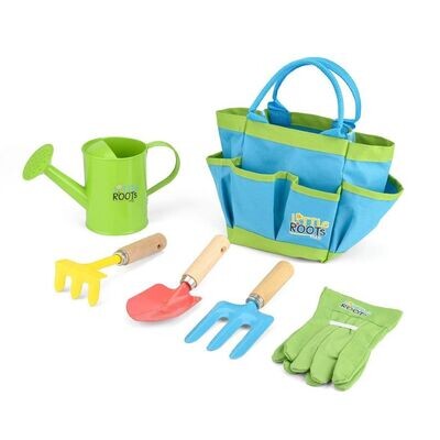 Children's garden tools.  Bright colours Turquoise, Green, Yellow and Red.