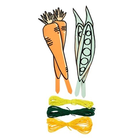 Burgon & Ball My Garden Patch Set - Vegetable Carrot and pea in pod design with three coloured strings; orange, yellow and green