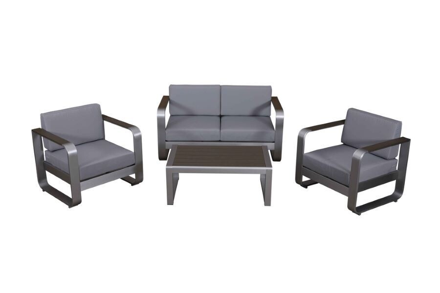A contemporary seating set for your patio with a brushed aluminium finish