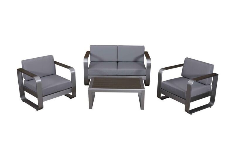 A contemporary seating set for your patio with a brushed aluminium finish
