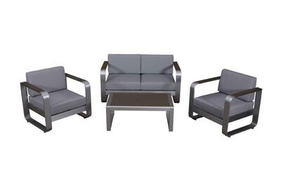 A contemporary seating set for your patio with a brushed aluminium finish