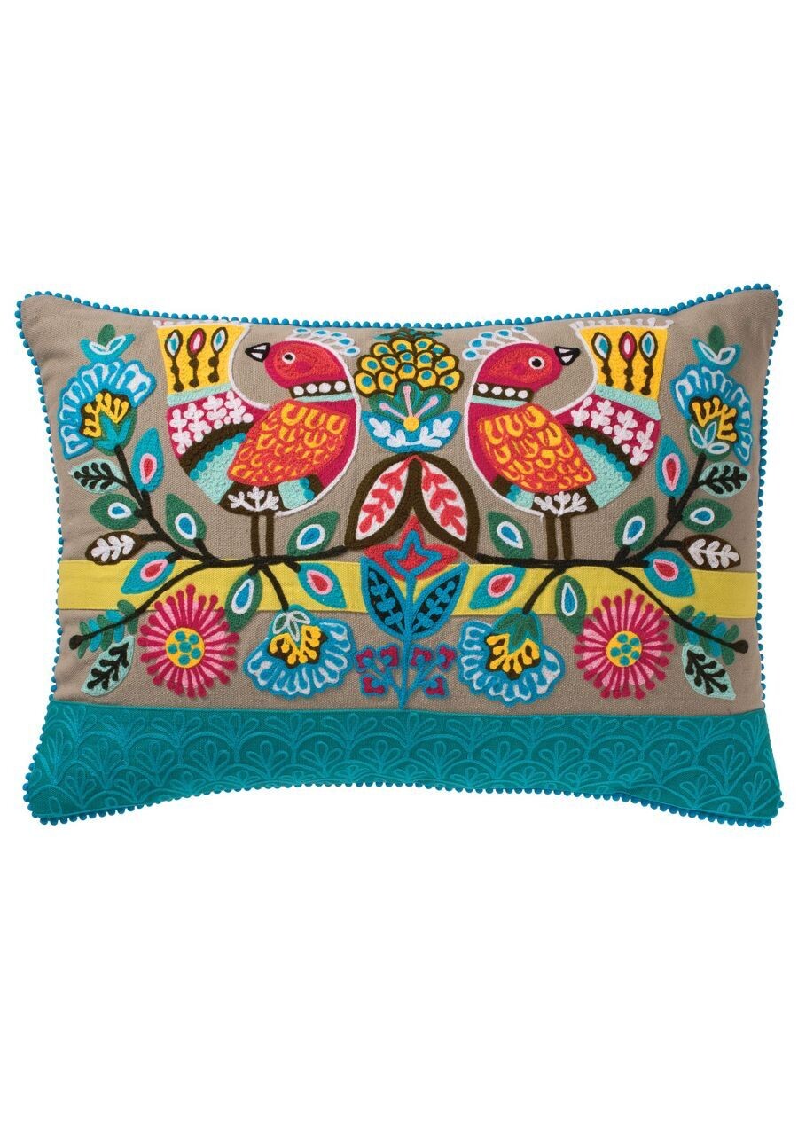 A pretty embroidered bird design in a rectangular shape