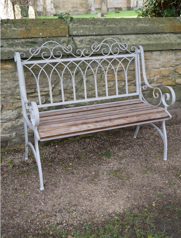 Made of metal with a wooden slatted seat