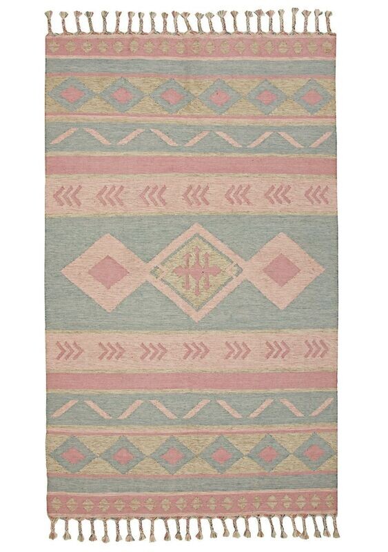Miramar handloom Recycled Indian Kilim Rug
Pastel colourings blues, greens, cream and pink pattern design