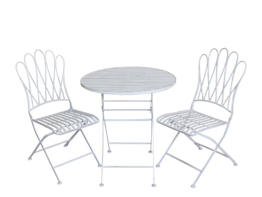 Antique Cream finish patio set. 
Looped back design on chairs,

