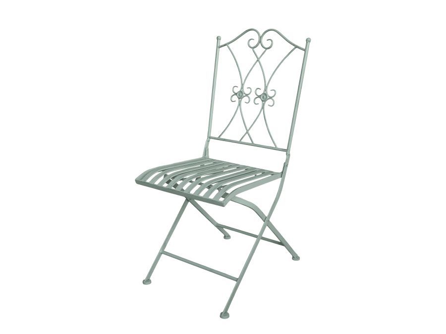 Antique Verte Finish Metal Bistro Chair with elegant, pattern design.