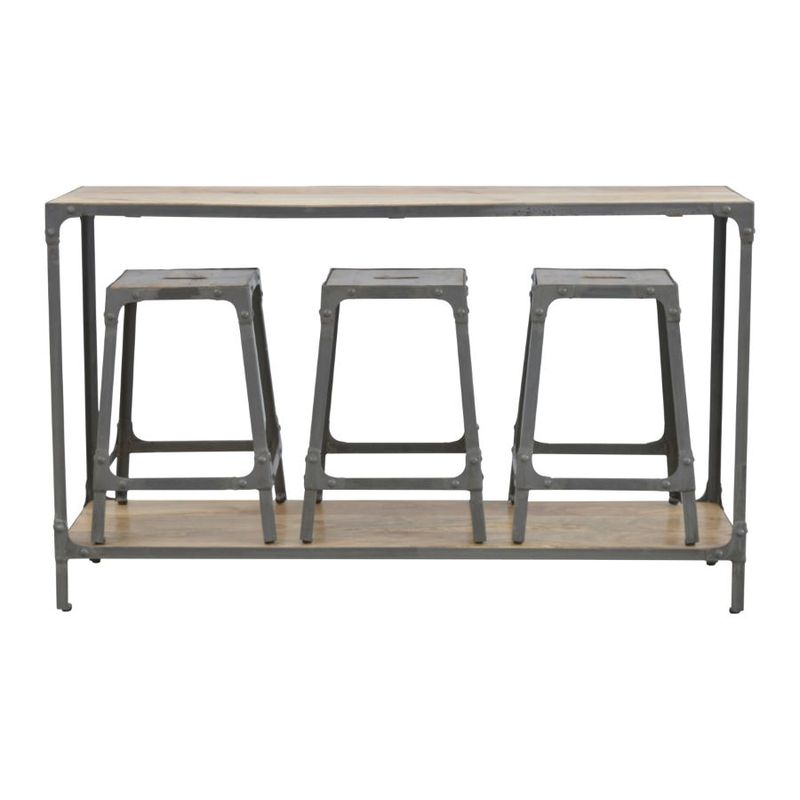An extremely neat breakfast bar complete with three stools. 