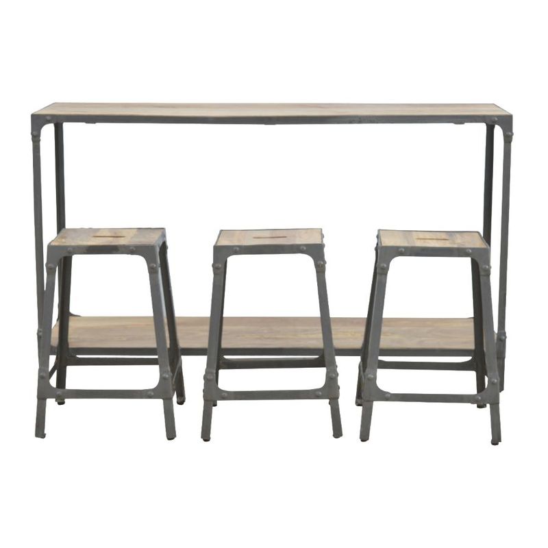 Just pick the stools out from the bottom shelf storage for use