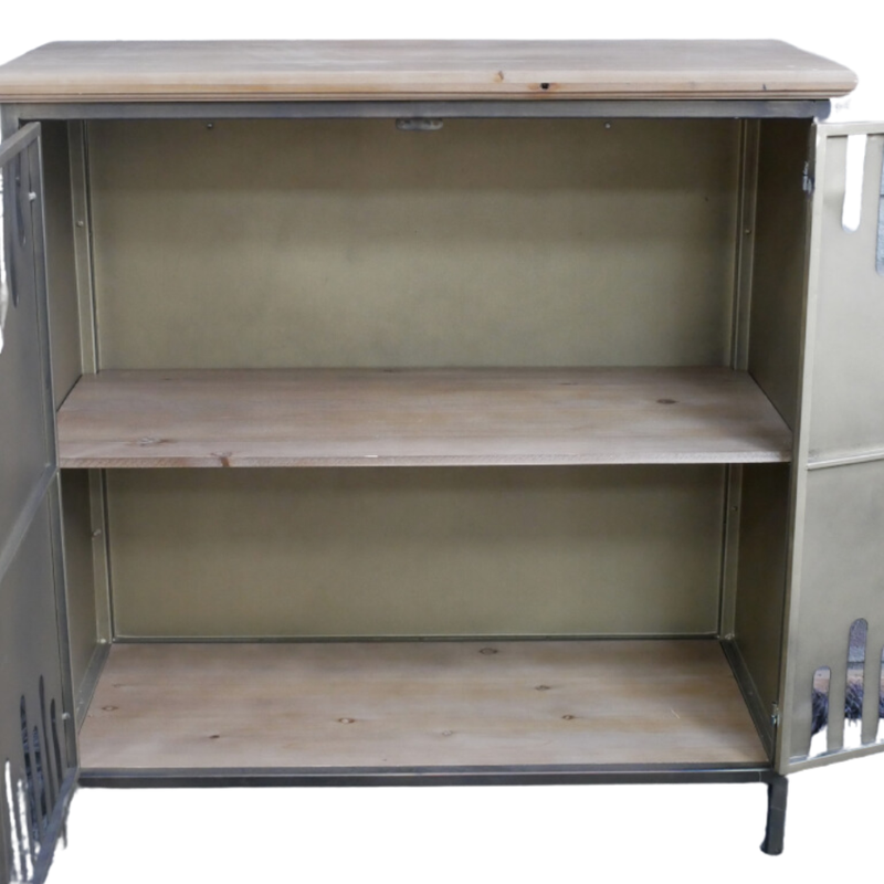 The wood top surface and interior shelving make this ideal for any room in Industrial style.