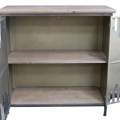 The wood top surface and interior shelving make this ideal for any room in Industrial style.